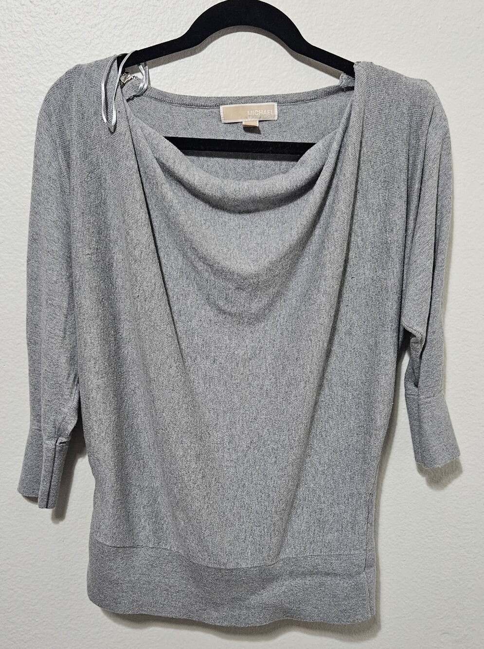 MICHAEL Michael Kors Light Gray Draped Cowl Neck Sweater